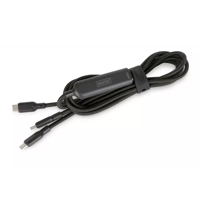 DIGITUS USB-C 2in1 charging cable 140W, USB-C to 2×USB-C, 1.8 m, USB 2.0, black
