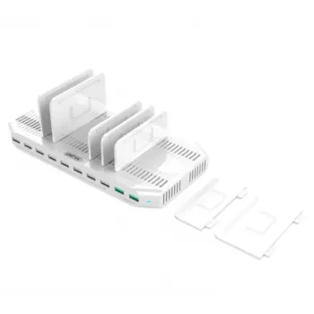 Charging station Unitek Y-2190A — 10× USB ports (8×USB2.0 + 2×USB3.2 Gen1), wireless charging, 96W total