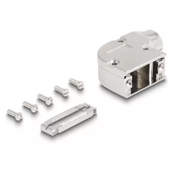 Cable boot DELOCK D-Sub housing for 9‑pin male/female with metal bracket 90° angled, silver, 33×47×16 mm