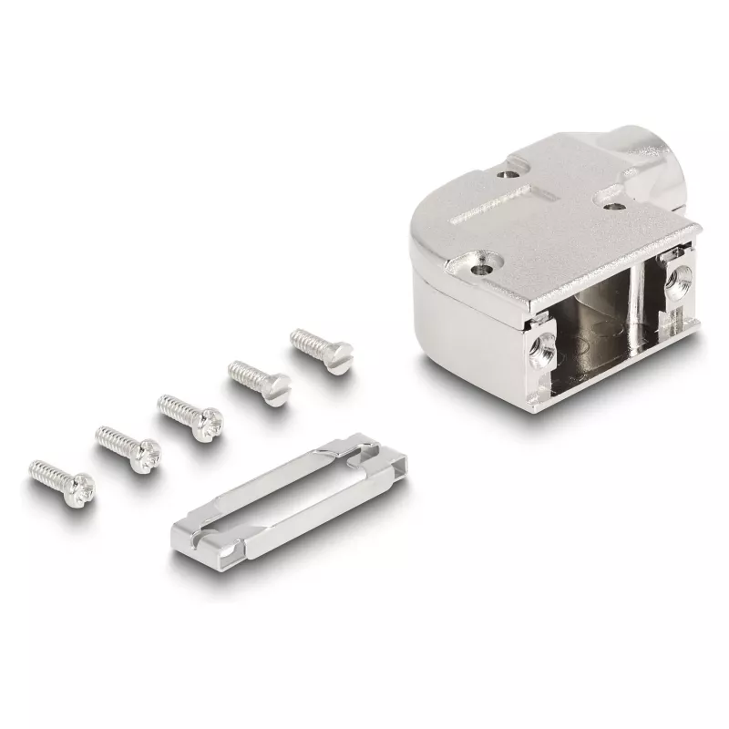 Cable boot DELOCK D-Sub housing for 9‑pin male/female with metal bracket 90° angled, silver, 33×47×16 mm