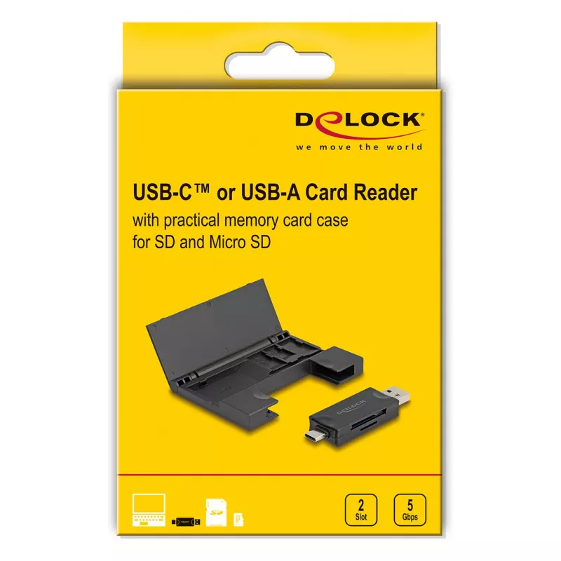 Card Reader DeLOCK 91014 USB 3.2 Gen 1 Type-A/Type-C Black MicroSD SD