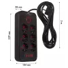 Power strip MACLEAN MCE391 B – 6 sockets, 4×USB-A + 1×USB-C, 110–240V, 2500W, 3 m cable, black