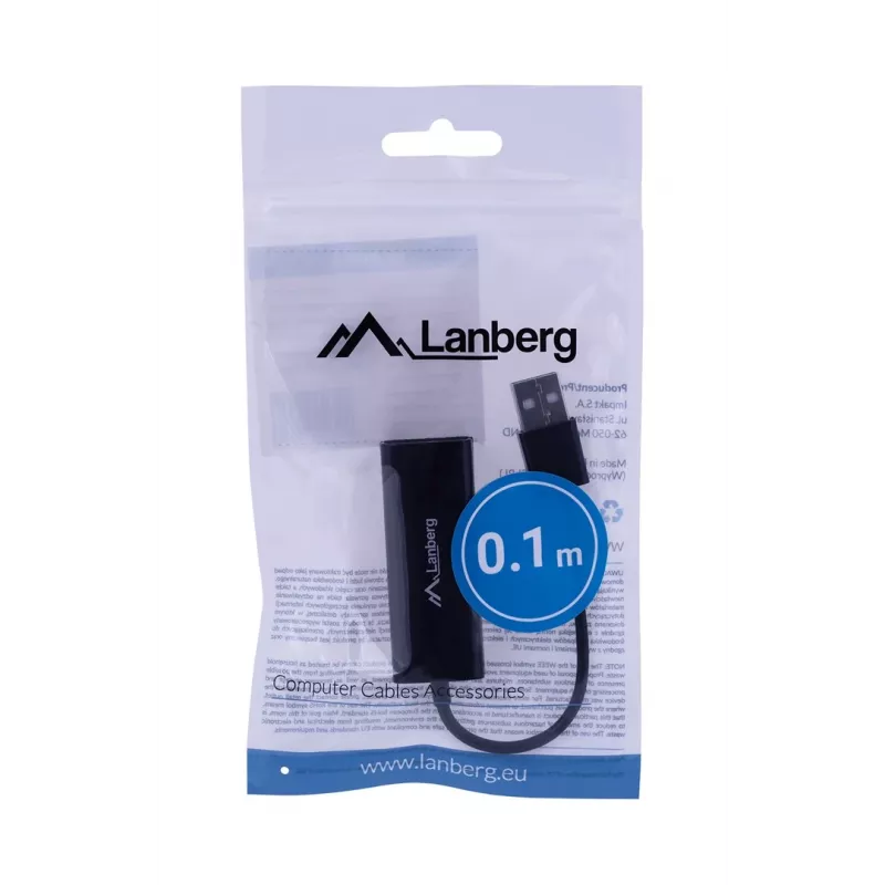 Network interface card LANBERG NC-0100-01 USB 10 Gbit/s, hot-swap, cable 0.15 m, black