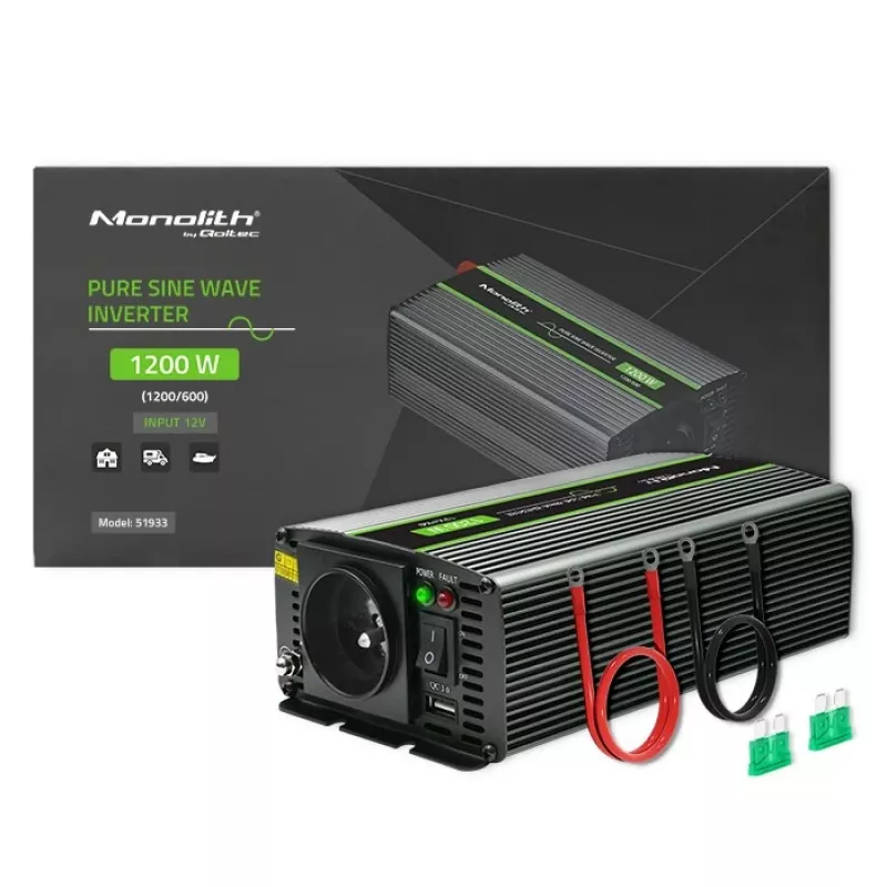 Car inverter Qoltec Monolith 1200 W Black 12 V