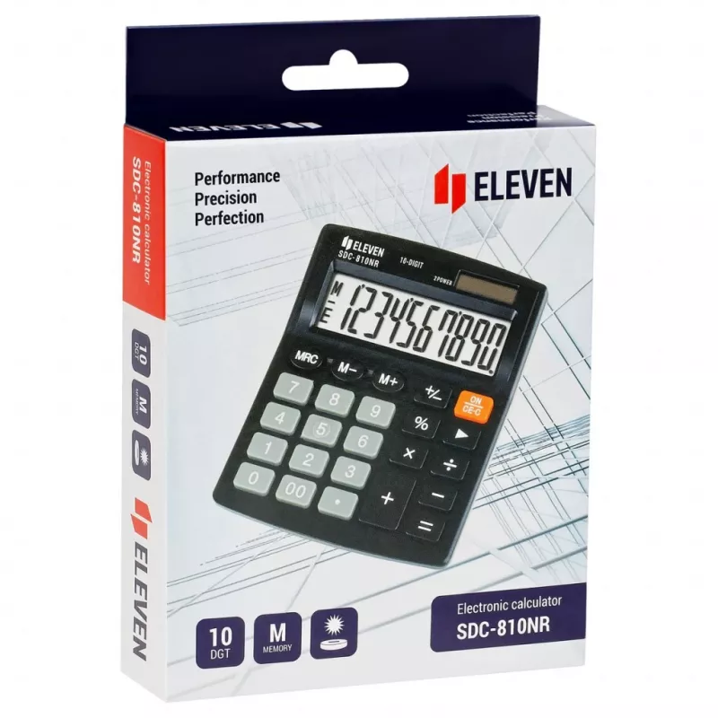 ELEVEN calculator office SDC-810NR 10-digit display, dual-powered, black