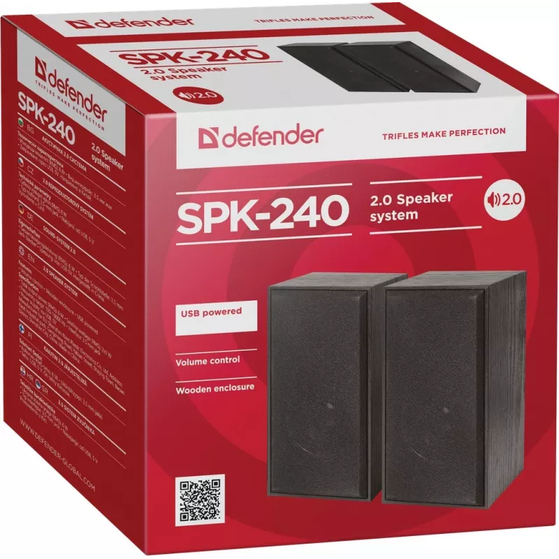 DEFENDER SPK-240 wired desktop speakers, 2.0, 6 W RMS, USB powered, 3.5 mm, black