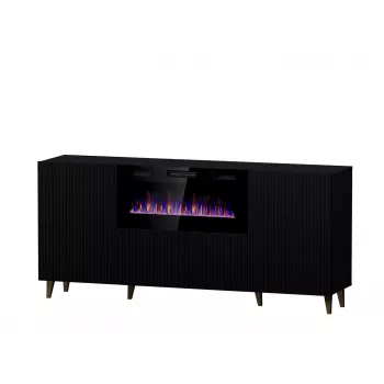 Cama Meble PAFOS Chest of Drawers with Electric Fireplace 180x42x82 cm Matte Black