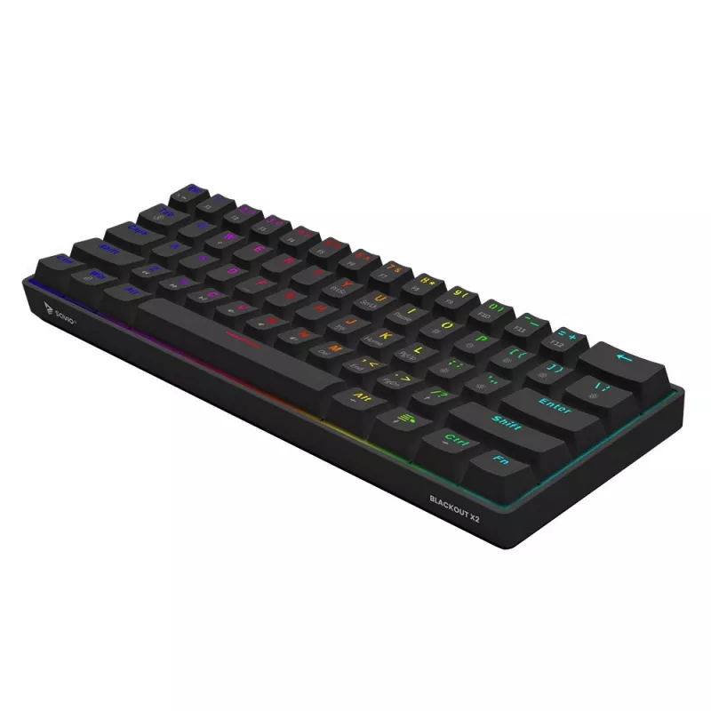 Mechanical gaming keyboard SAVIO BLACKOUT X2 PEACH — 61-key 60% QWERTY, RGB LED, hot-swap, USB Type-A/Type-C, detachable cable
