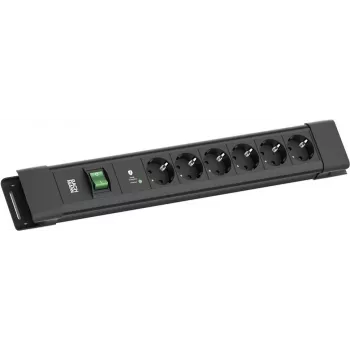 Power strip Bachmann CONNECTUS with 6×CEE 7/3, 1×SPD-Plus surge protector, 1×switch, 2.0 m cable, black