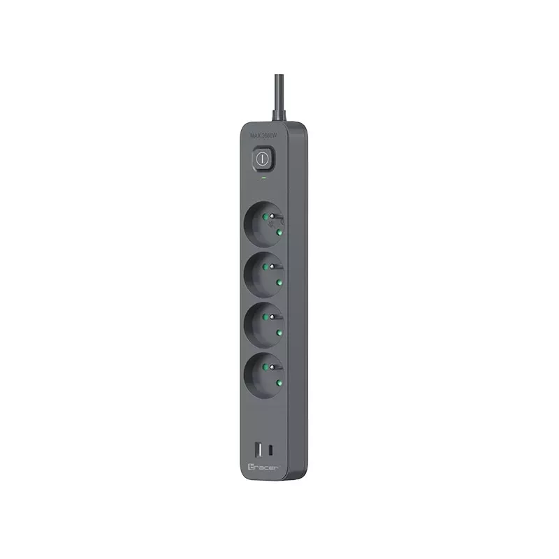 Power strip TRACER TRALIS47026 with 1.5 m cable, 4 USB ports and PD 18W