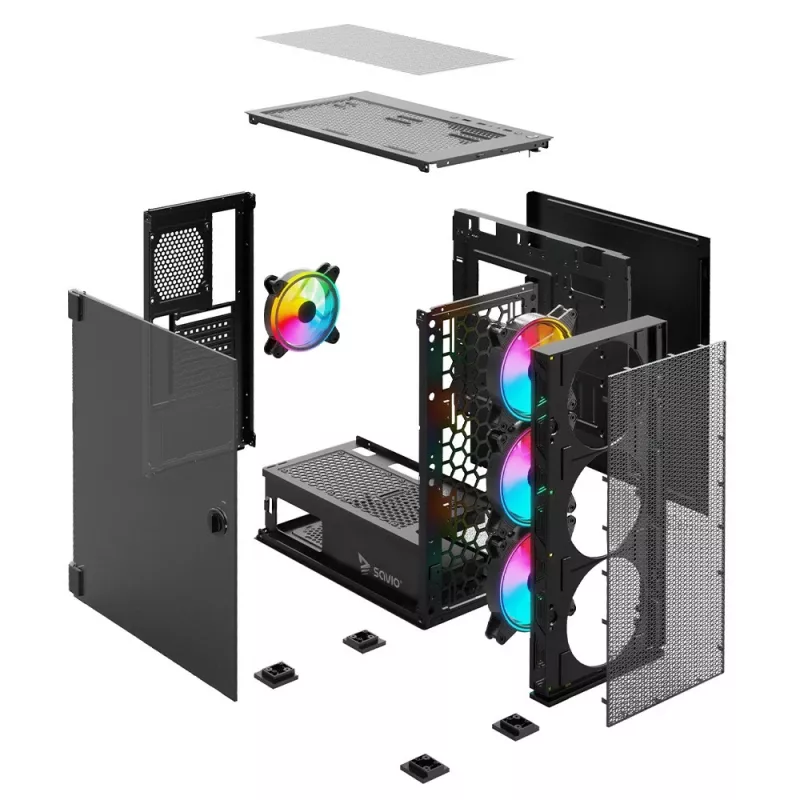 SAVIO PC Case Raptor X1 ARGB Glass/Mesh Black