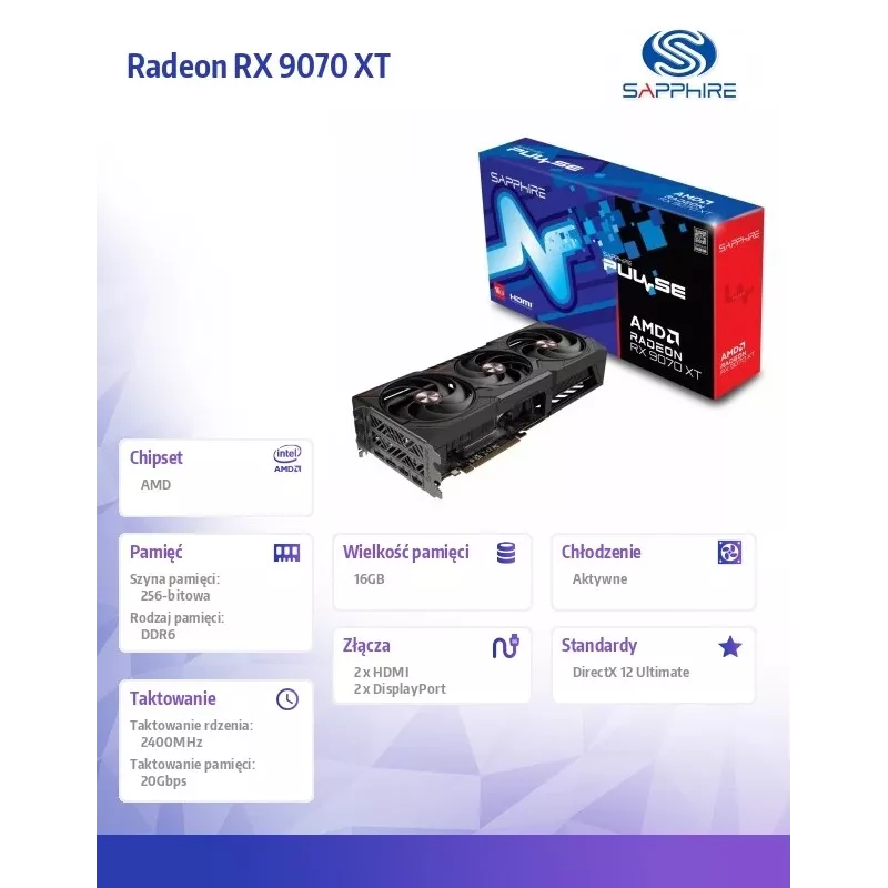 SAPPHIRE PULSE Radeon RX 9070 XT 16GB GDDR6 Graphics Card
