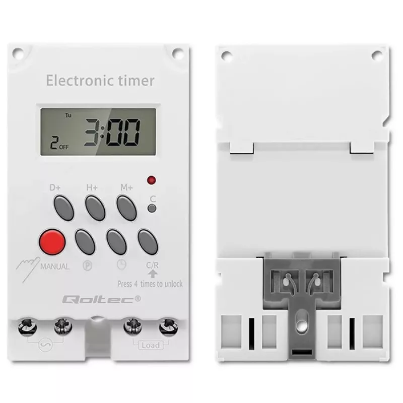 DIN-rail electronic timer QOLTEC PC0629 — 24V supply, 16A output