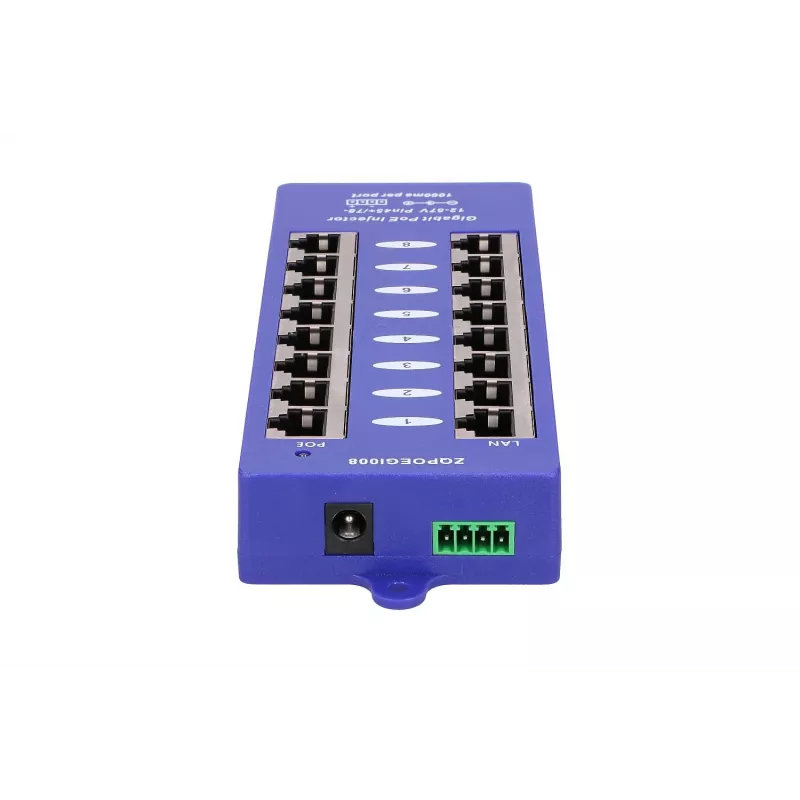 PoE Injector Extralink Gigabit 8 Port 1000Mb/s RJ45 Mode B
