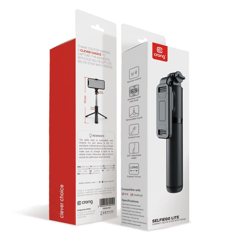 SelfieGo Compact Selfie Stick Bluetooth Tripod (20-101cm) Crong CRGSGL1B