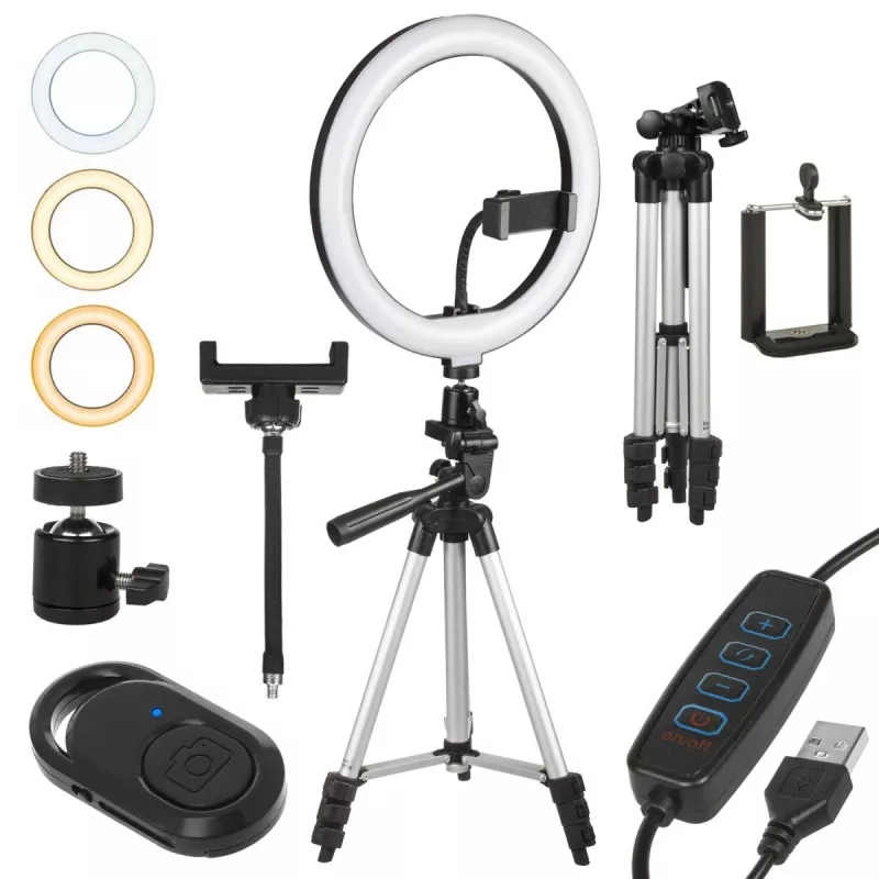 Maclean MCE610 10 12W LED Ring Light with Tripod Stand and Bluetooth Shutter 3 Colours 10 brightness levels 10% -100% Adjustable brightness 160 LED Smartphone Holder lighting light