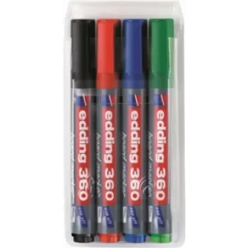Permanent marker Edding 360 brush tip set 4 pcs — black, blue, green, red