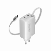 CANYON charger OnCharge 65RC with built-in USB-C cable 65W, 1x PD, 1x QC, EU plug, White