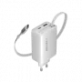 CANYON charger OnCharge 65RC with built-in USB-C cable 65W, 1x PD, 1x QC, EU plug, White