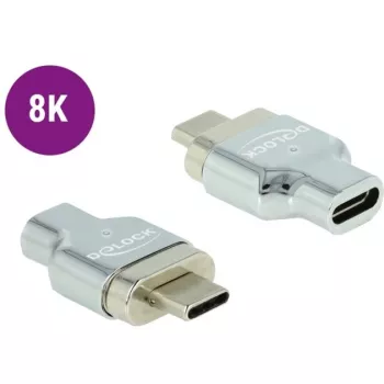 DeLOCK - Thunderbolt / USB-C adapter - USB-C (M) magnetic to USB-C (W) - USB 3,2 Gen 2 / Thunderbolt 3 4,5 A - 8K Support - Silver (66433)