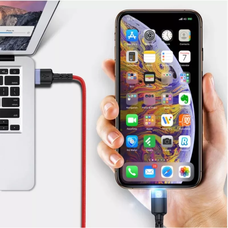 USB to Lightning data cable Tellur, 3A, 1.2 m, LED indicator, red