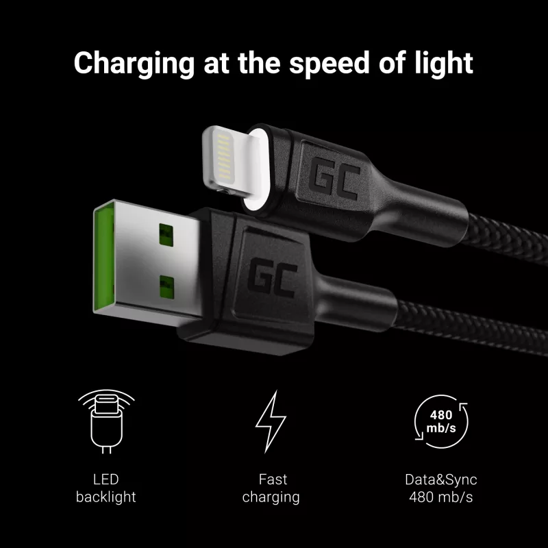 Green Cell KABGC05 lightning cable 1.2 m Black