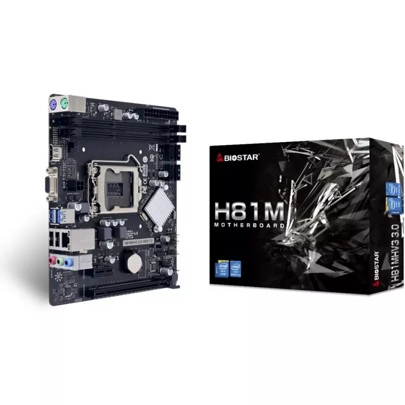Motherboard BIOSTAR H81MHV3 3.0 — Micro ATX, LGA 1150, Intel H81, 2x DDR3 DIMM (max 16GB), SATA II/III, Gigabit LAN, HDMI, VGA