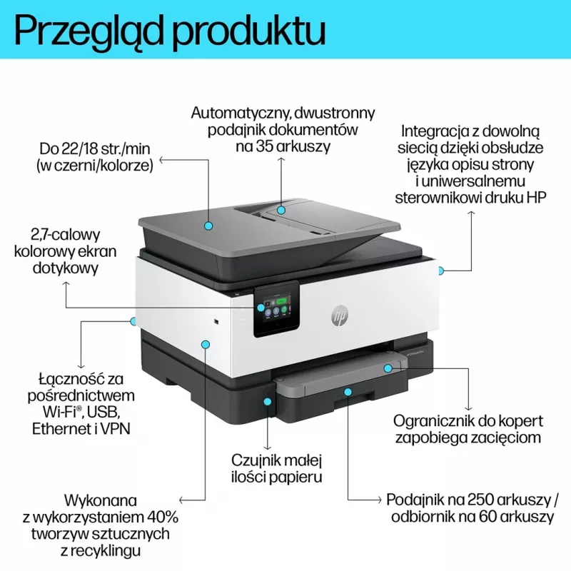 HP OfficeJet Pro 9120b Wireless All-in-One Color Printer, Two-sided printing; Copier, Scanner