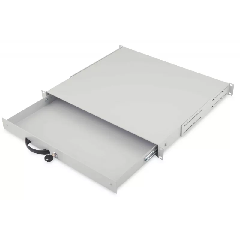 DIGITUS DN-19 KEY-1U 1U 19 inch Rack Mount Keyboard Drawer with Document Storage, Lockable, Grey