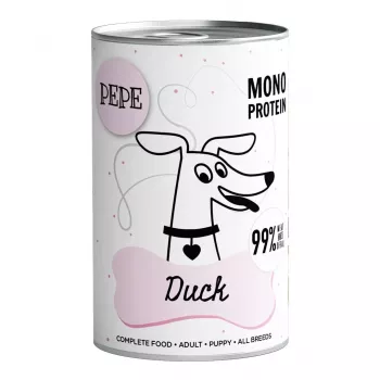 Wet dog food PAKA ZWIERZAKA Pepe Duck 400 g — adult dogs, duck flavour, can, gluten/soy/sugar free