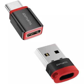 Interface adapter 4smarts 541615 — USB Type-A (host) to USB Type-C (output), black, straight male-to-female, pack of 2