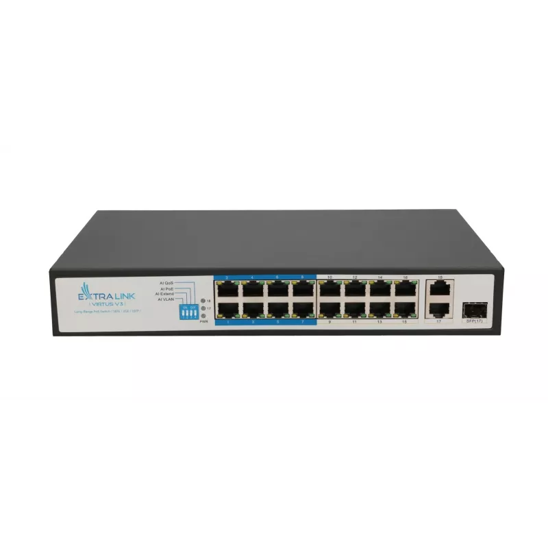 Switch Extralink VIRTUS V3 Unmanaged L2 16x Fast Ethernet (10/100) PoE 1U Black