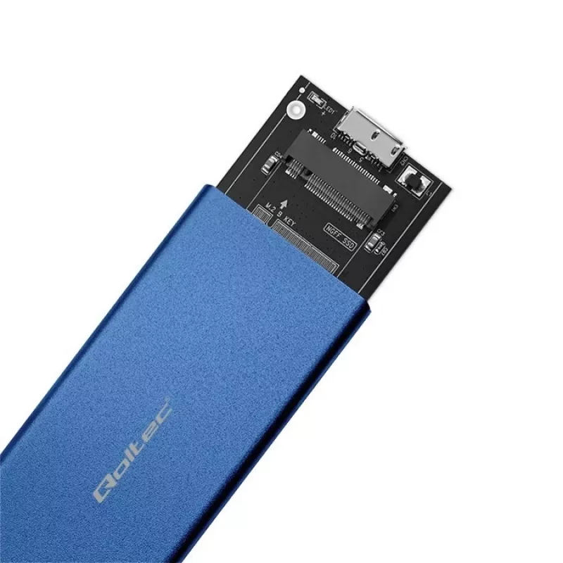 SSD enclosure QOLTEC 51832 — external M.2 SATA, USB 3.0, up to 2TB, blue, supports 30 mm drives, 4 slots