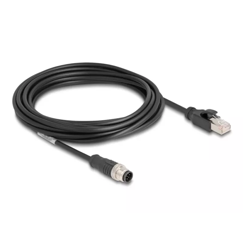 Network Cable DeLOCK M12 Cable A-coded 8 pin male to RJ45 male Cat5e 5 m Black