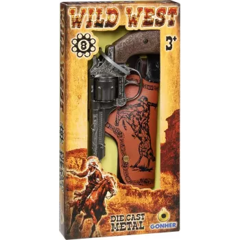 Toy metal cowboy revolver Pulio 155201/0 with holster — single-shot replica, metal construction