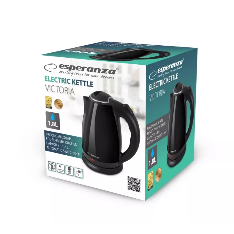 Electric kettle ESPERANZA EKK113K 1.8 L 1800 W, stainless steel, black, cordless