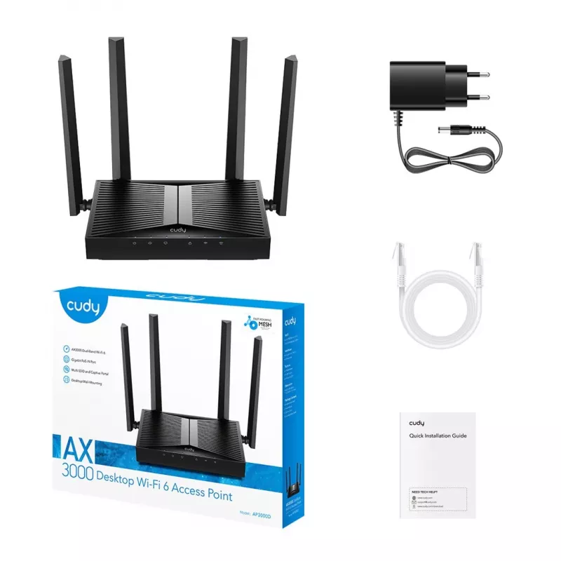 Wireless access point Cudy AP3000D dual-band 2.4/5 GHz, 2402 Mbps (5 GHz), 574 Mbps (2.4 GHz), 4 external antennas, 1x LAN