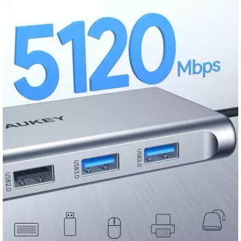 USB-C hub Aukey CB-C89 10-in-1 with RJ45 1000Mbps, HDMI 4K, multiple ports