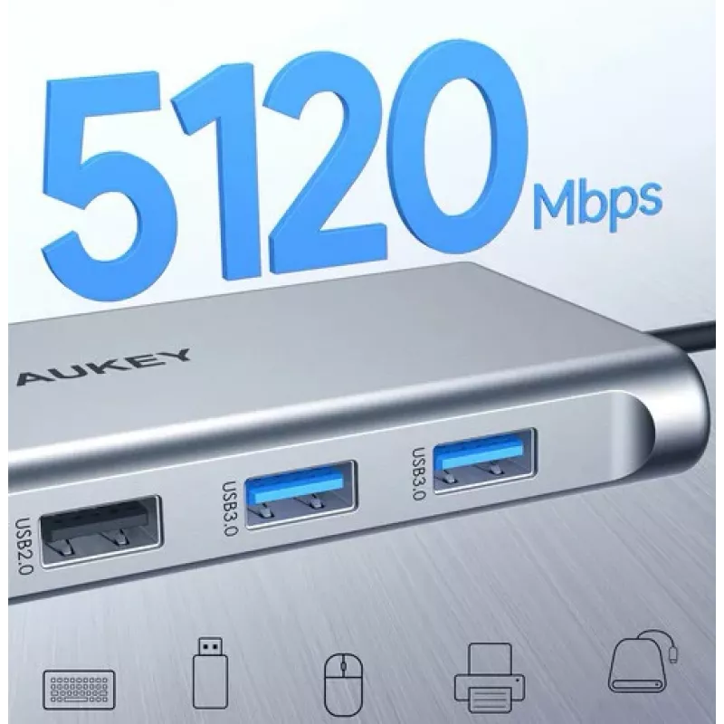 USB-C hub Aukey CB-C89 10-in-1 with RJ45 1000Mbps, HDMI 4K, multiple ports