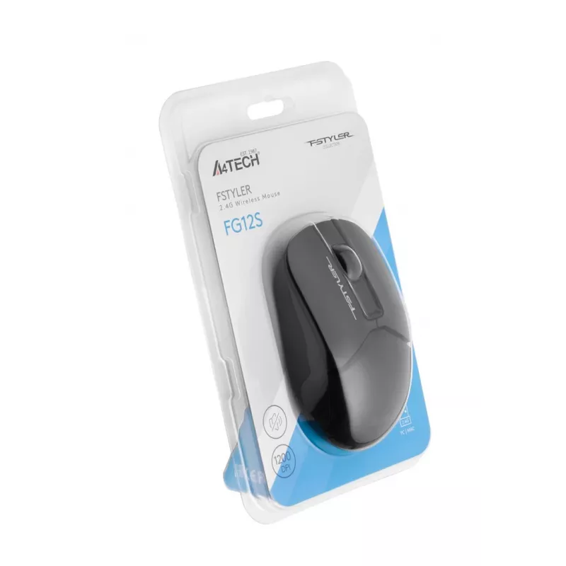Wireless optical mouse A4Tech FM12S Black — 1200 DPI, RF nano receiver, 3 buttons, AA battery