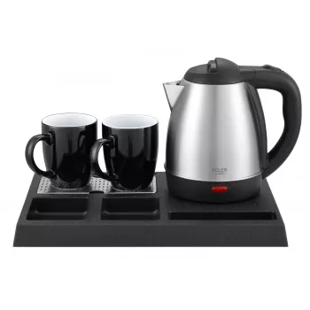 Adler AD 1354 Hotel kettle stainless steel 1.2 L + tray with cups black, steel