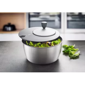 Salad spinner GEFU Rotare Stainless steel, crank handle, 3 L, stainless steel housing, round