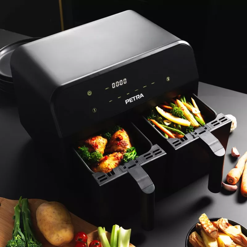 Air Fryer Petra PT4750BLKVDEEU7, Dual‑chamber, 3.7 L capacity, Black