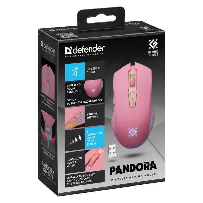 Wireless gaming mouse DEFENDER P ANDORA PINK interface