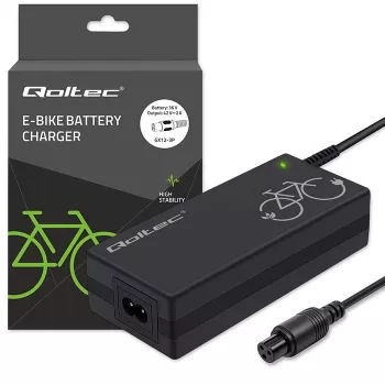 E-bike charger QOLTEC 36V–42V 2A with GX12 3-pin connector