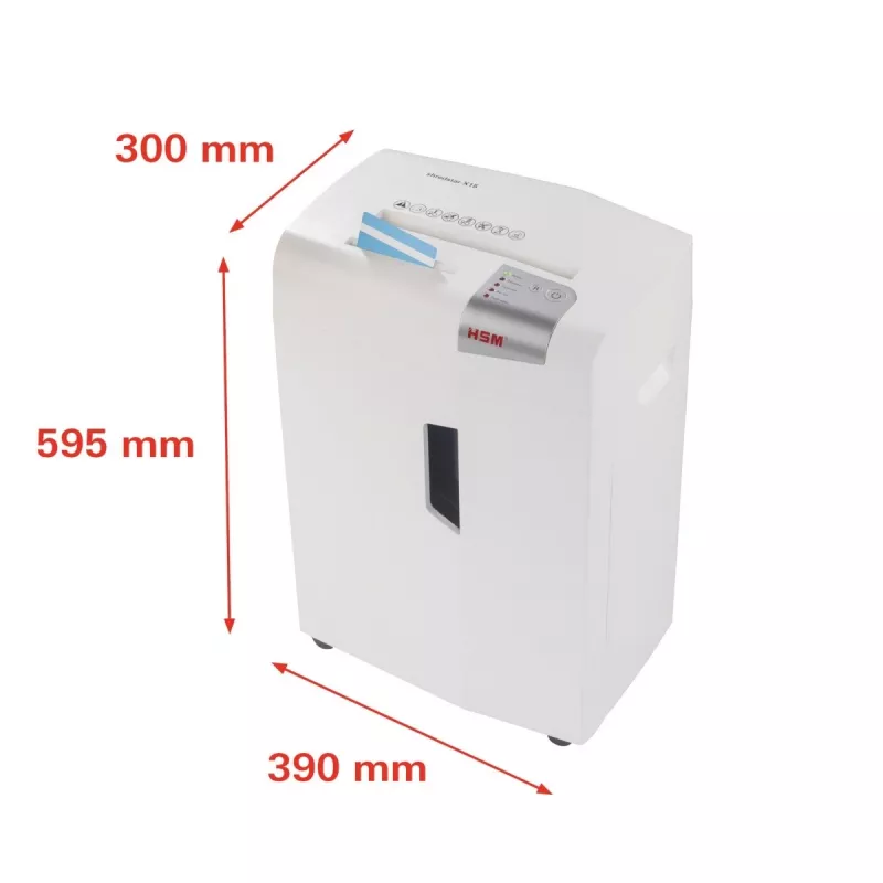 Paper shredder HSM X15, particle-cut P-4, 23 cm working width, 16-sheet capacity, 26 L bin, silver