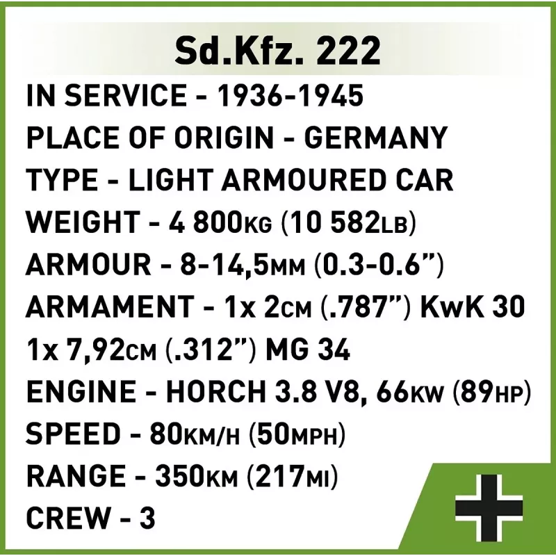Cobi Blocks Sd.Kfz 222 model kit COBI-2657 — 502 blocks