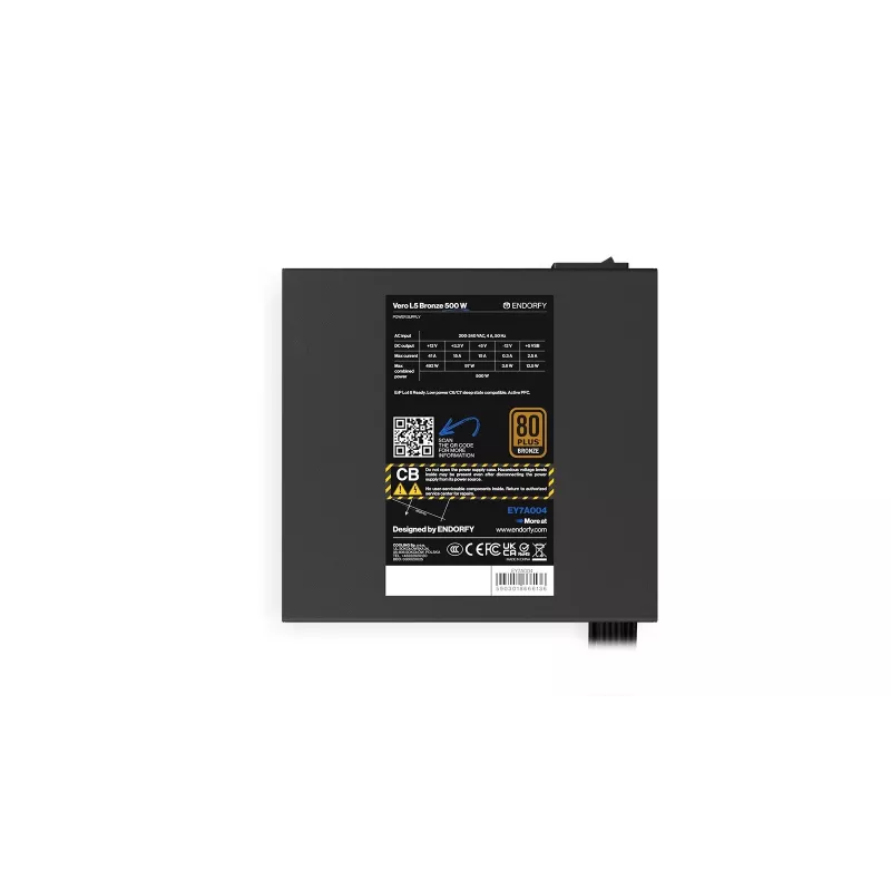 Power supply unit ENDORFY Vero L5 500 W ATX, 80 PLUS Bronze, 24-pin, 120 mm fan, non-modular