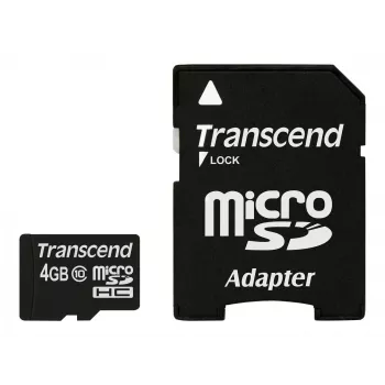 Flash Memory Transcend 4GB MicroSDHC Class 10 with Adapter