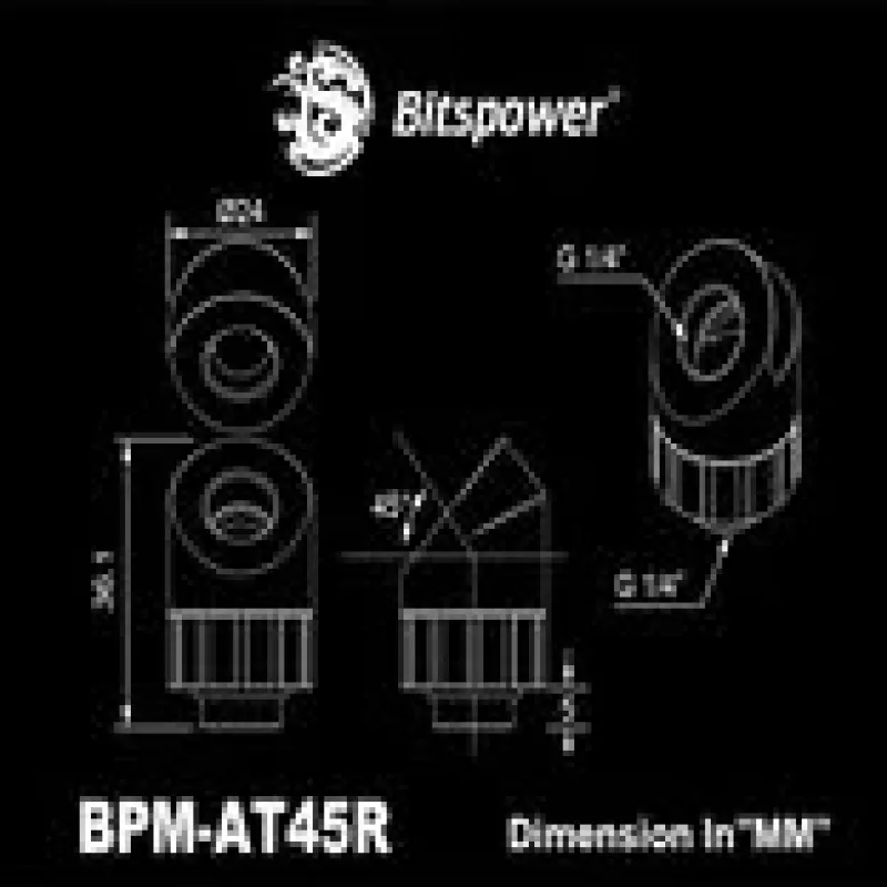 45° Rotary Fitting BitsPower Artemis – Arctic White (BPM-AT45R-WH)